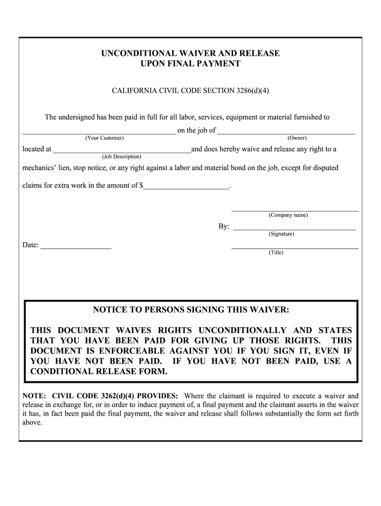 California Civil Code Section 3286d4 Form