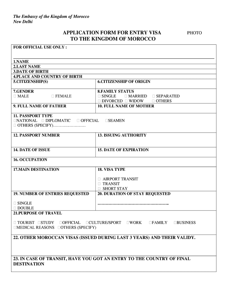 Morocco Visa Application Form PDF