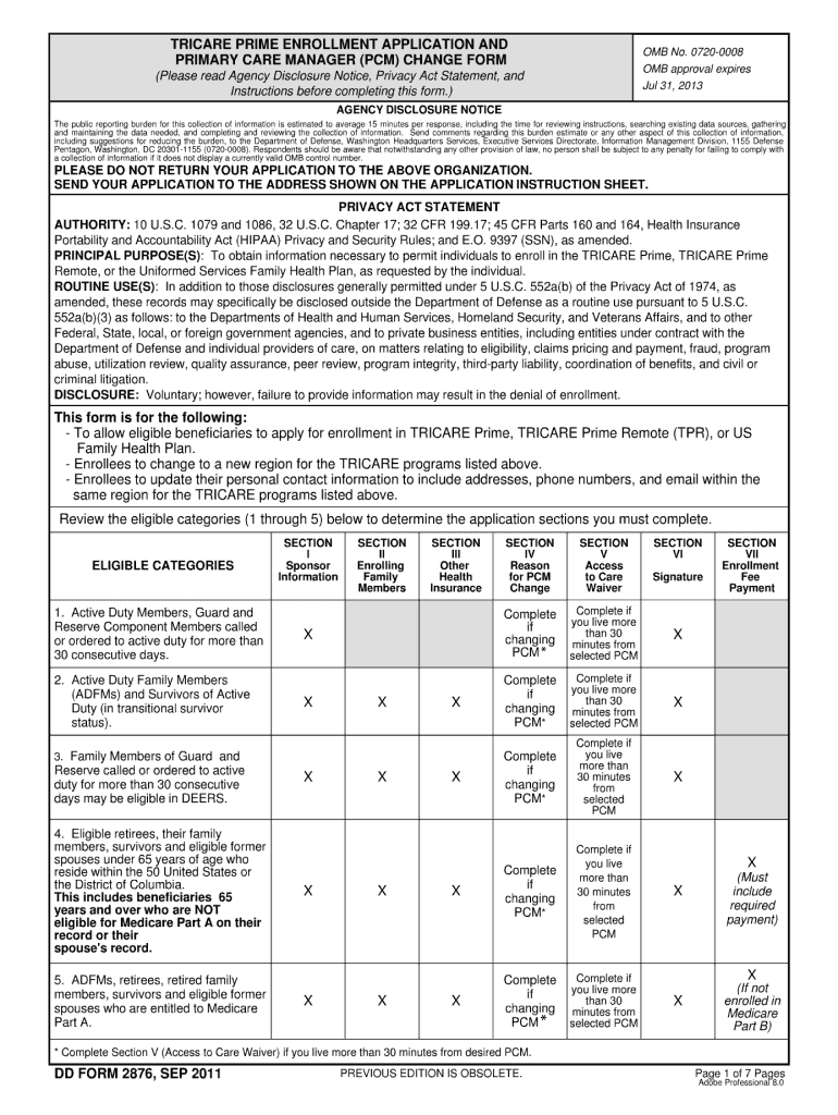  Dd Form 2876 2011