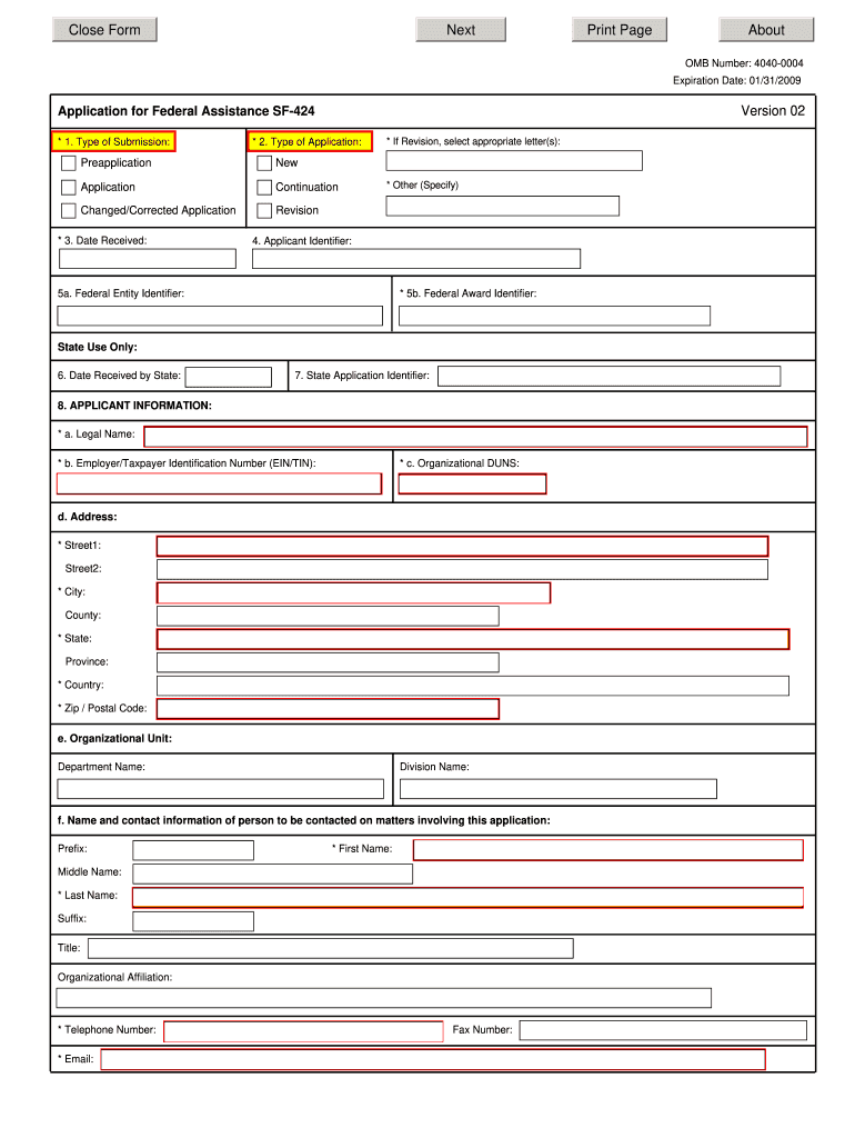  Sf424 Fillable Form 2019