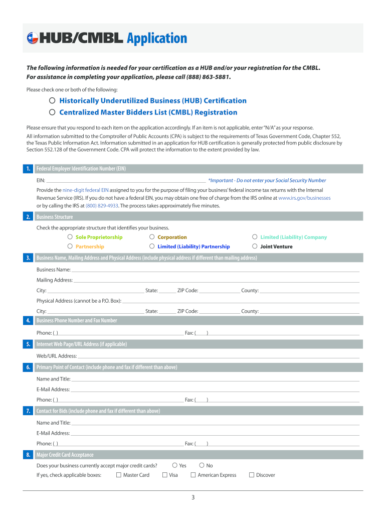 Hub Cmbl Application Texas Form