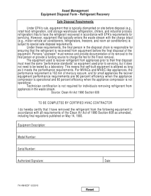 Asset Management Equipment Disposal Form Refrigerant Fa Ufl