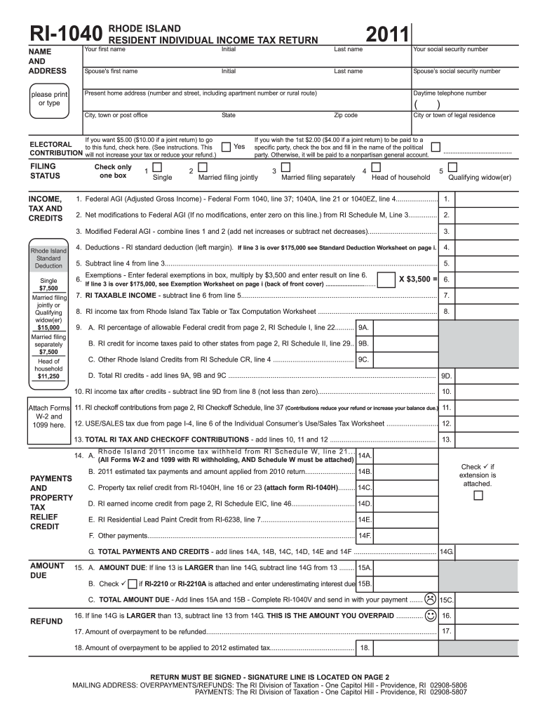 Get and Sign Ri 1040 Fill in Form 2019