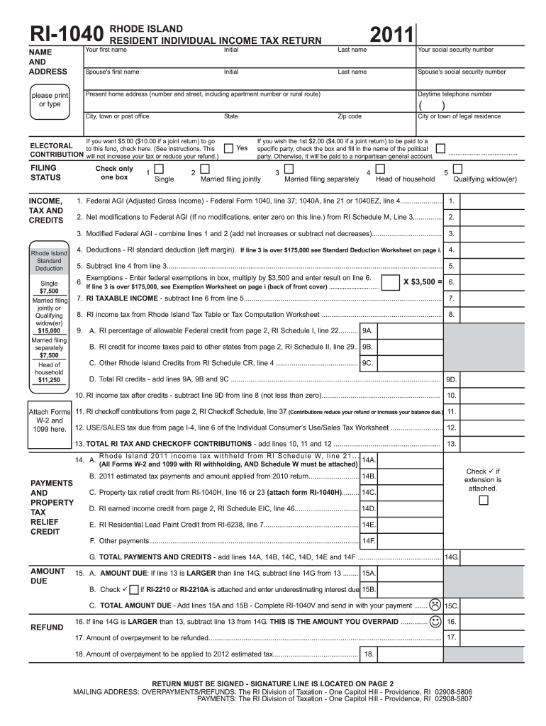  Ri 1040 Fill in Form 2019