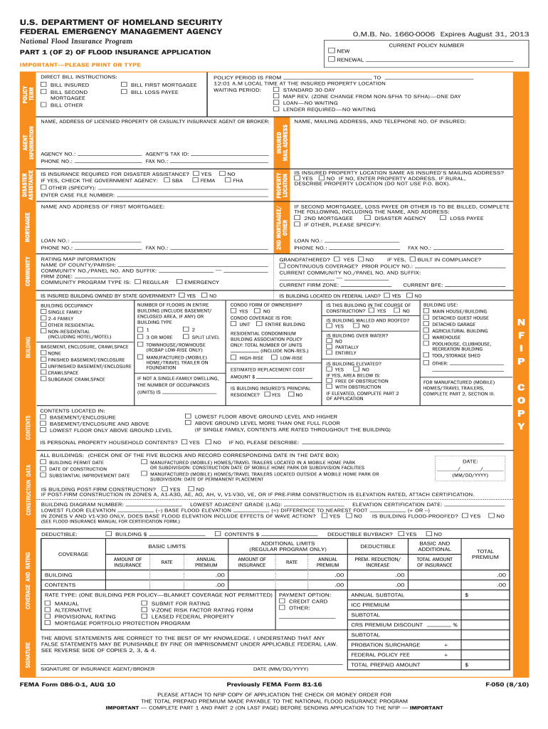  Form Flood Insurance Application 2010