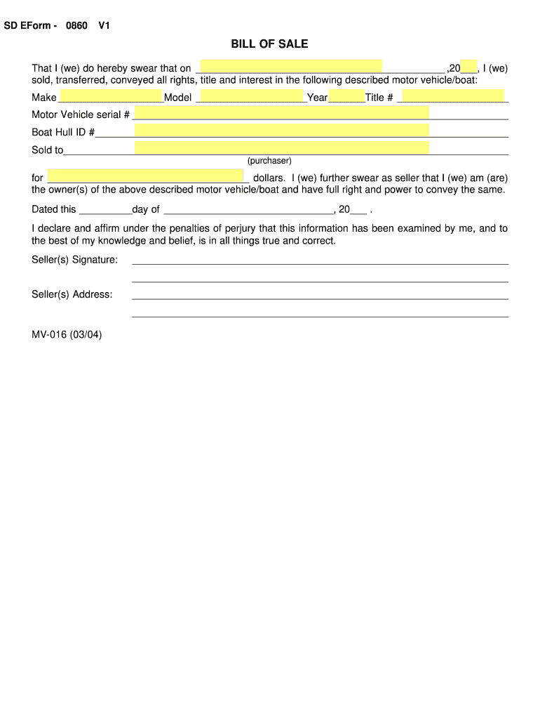 Get and Sign Sd Bill of Sale 2004-2022 Form
