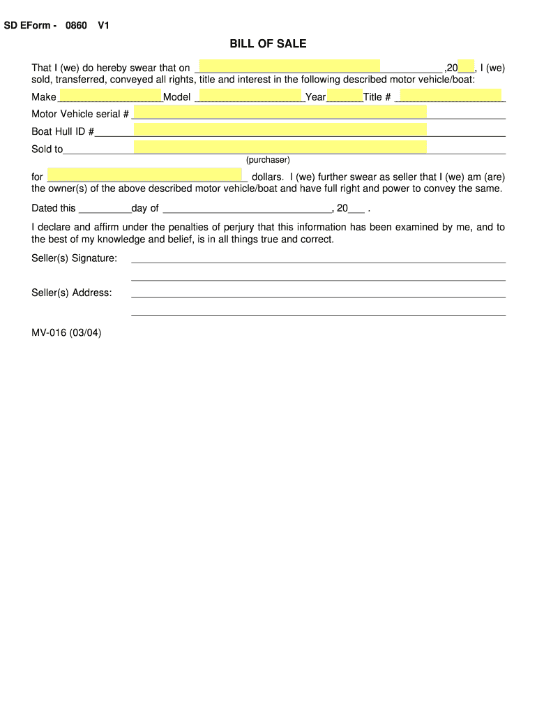  Sd Bill of Sale 2004-2024