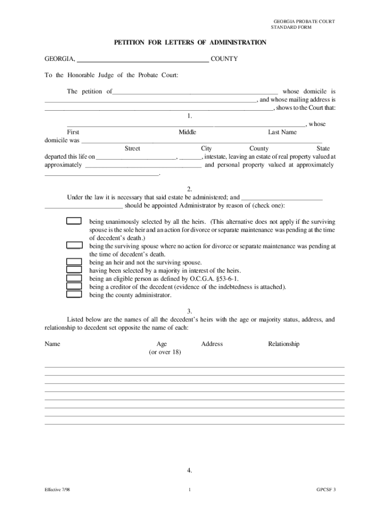  Letter of Administration Form 1998