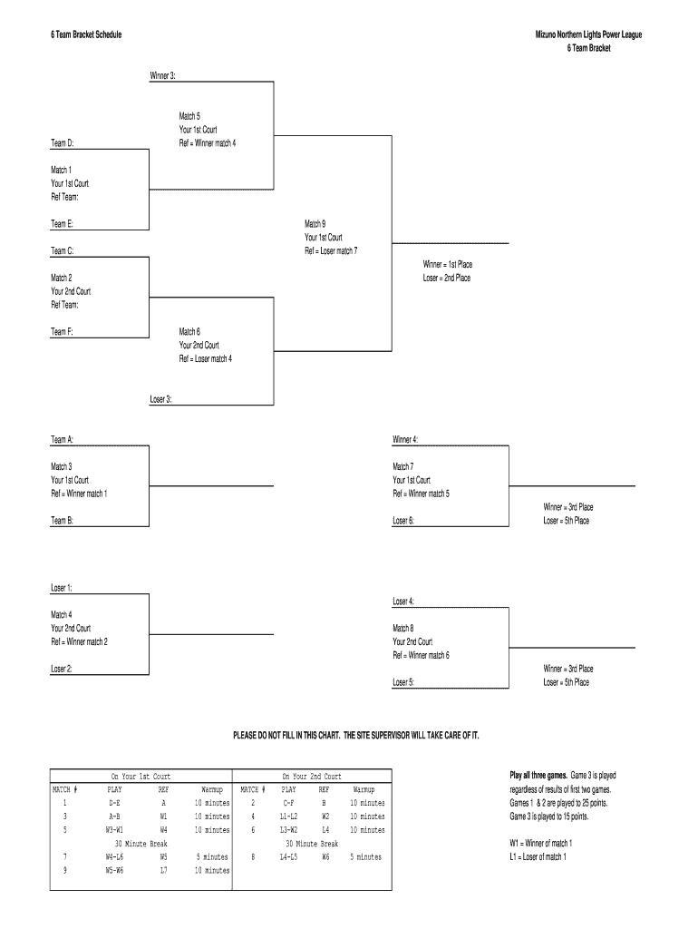 6 Team 3 Game Guarantee Bracket  Form