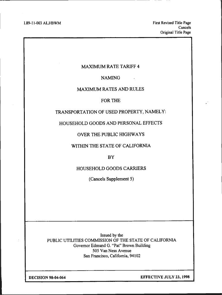  California Tariff 1998-2024