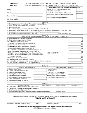 City of Mayfield Ky Business License  Form