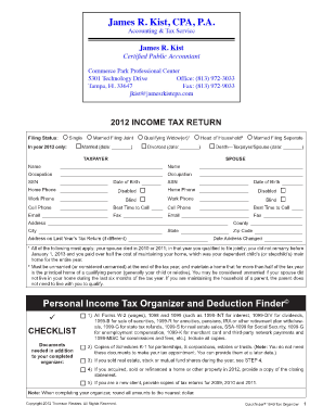 Personal Income Tax Organizer and Deduction Finder Form