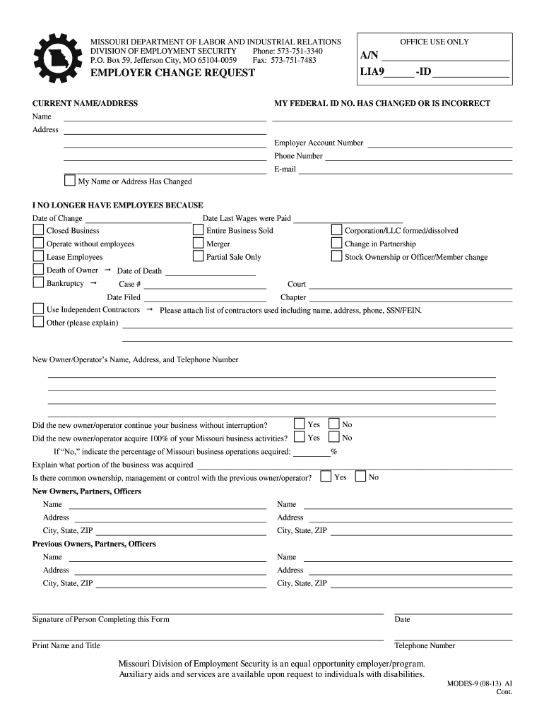  Report on Change of Business Operations MODES 9 Missouri Labor Mo 2013