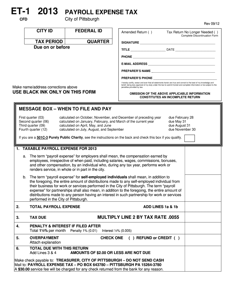  City of Pittsburgh Et 1 Form 2020