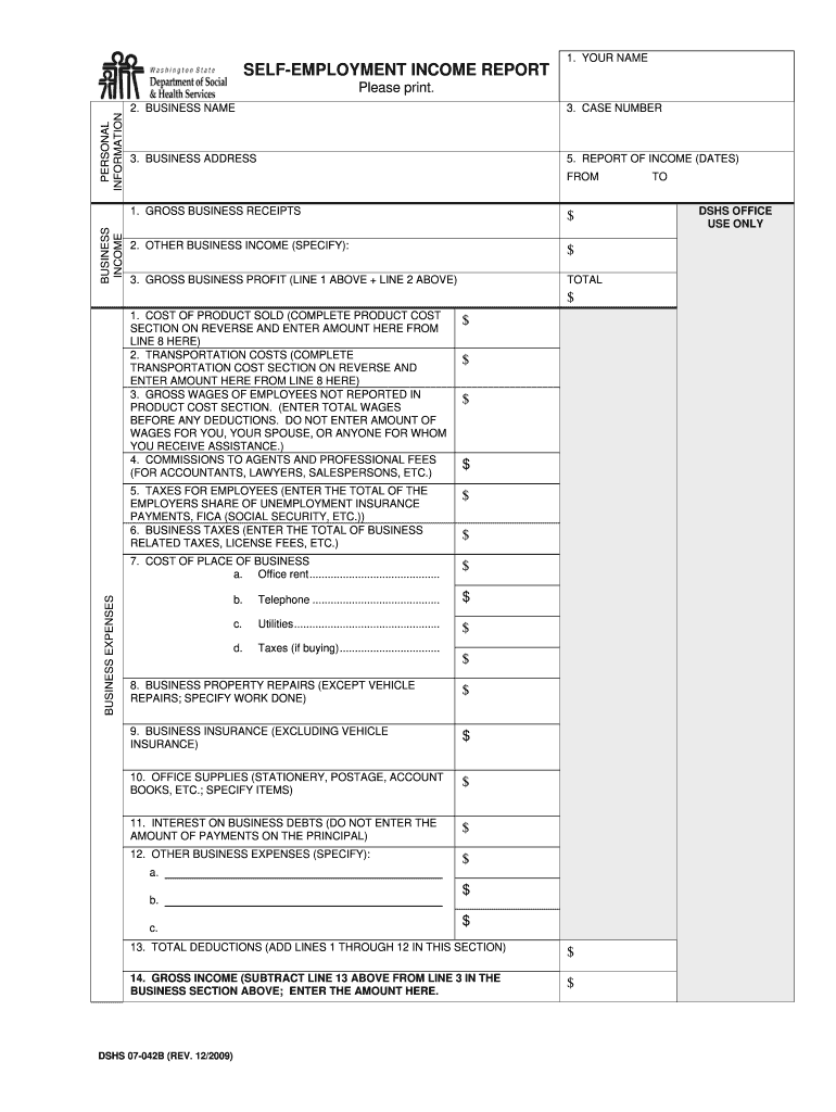  Dshs Self Employment Form Washington State 2009-2024