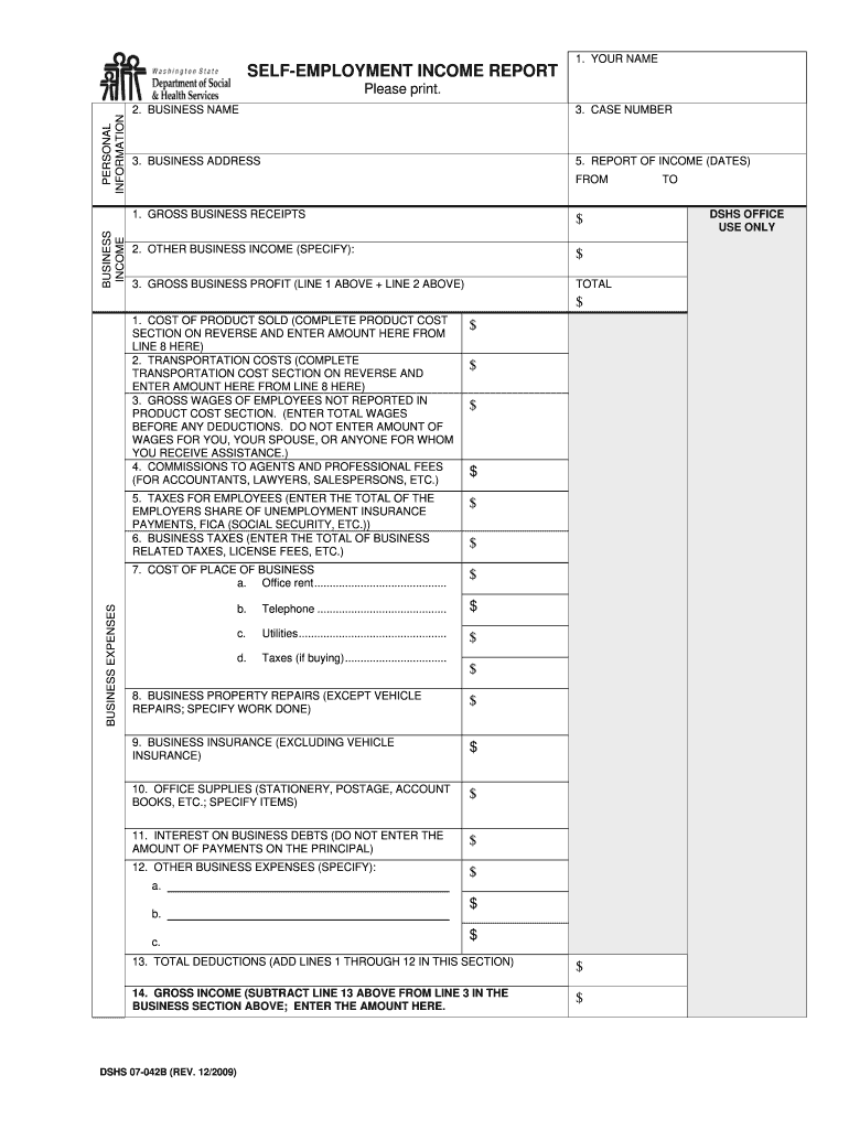 Dshs Self Employment Form Washington State 2009-2025