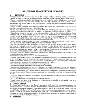 Sample Ocean Bill of Lading of Econocaribe Form