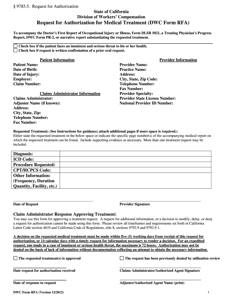 Workers Comp Rfa Pdf 2012 2024 Form Fill Out And Sign Printable Pdf