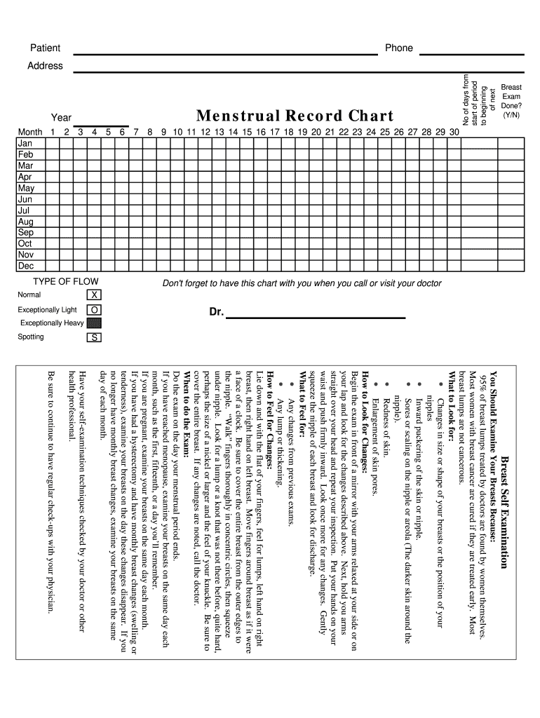 Menstrual Chart Printable  Form