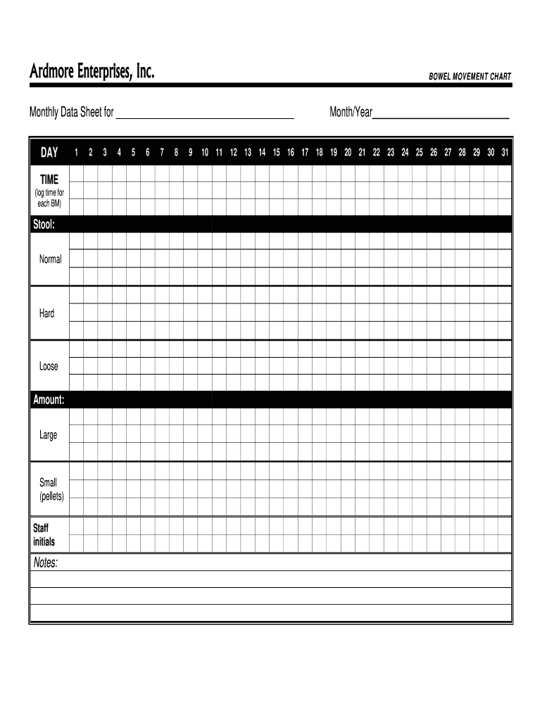 Bowel Movement Chart Fill Out and Sign Printable PDF Template signNow
