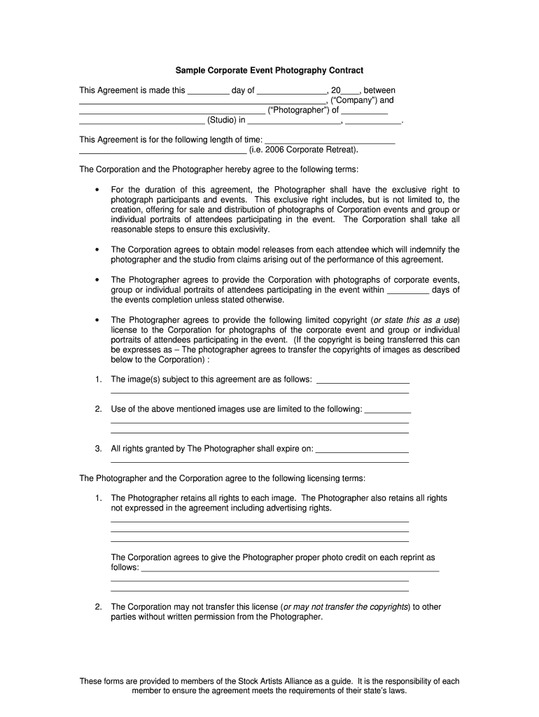 Event Photography Contract Samples Form
