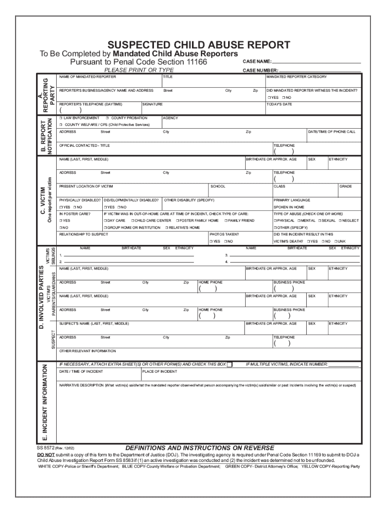 Mandated Reporter FORM SS 8572 PDF the Child Abuse