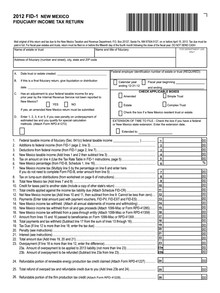  New Mexico Fid 1 Form 2019
