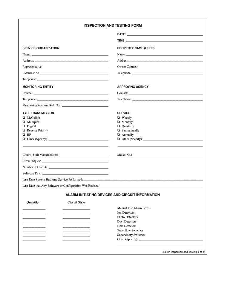 Nfpa 25 Inspection and Testing Form