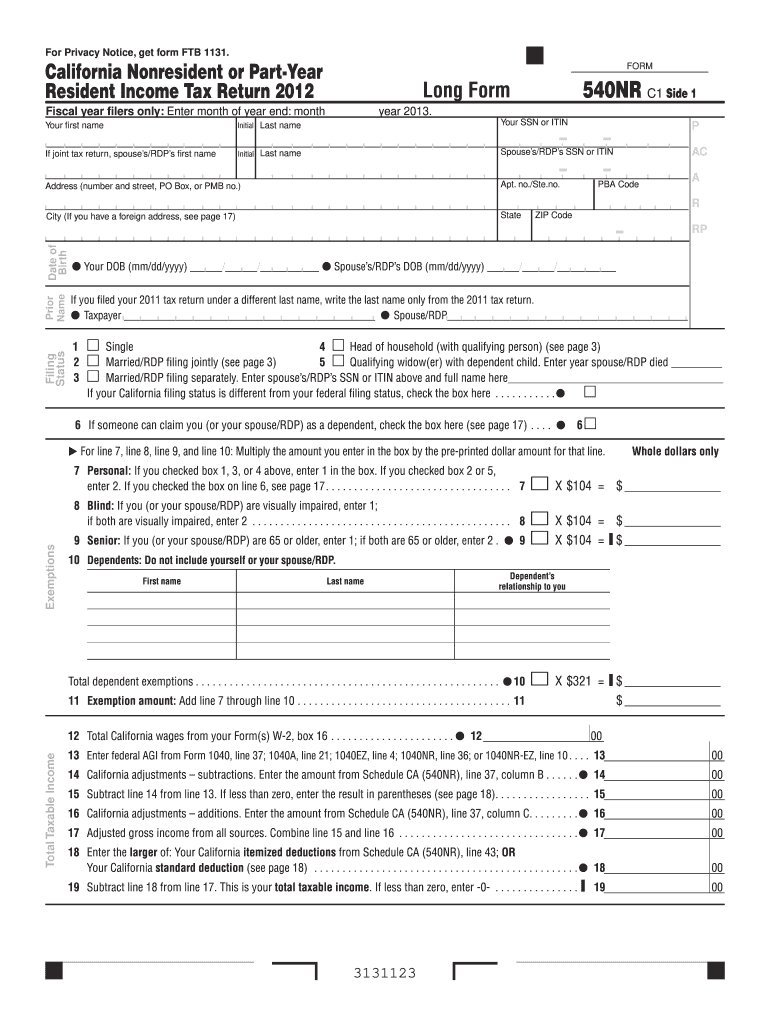 Schedule Ca 540nr  Form