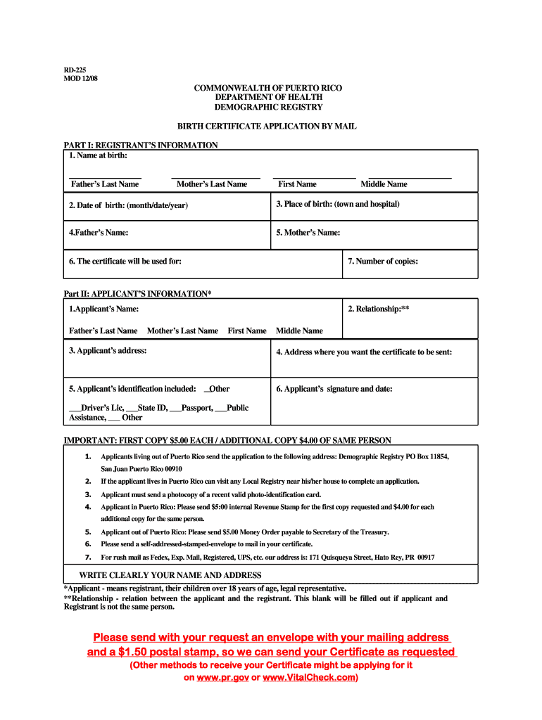 Puerto Rico Certificate  Form
