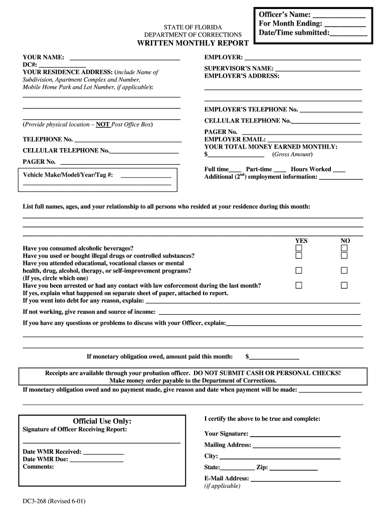  Florida Form Monthly Report 2001-2024