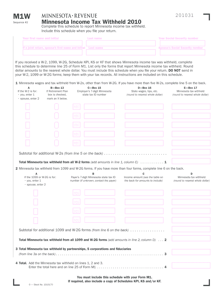  Mn Revenue Fill in Form M 1w 2010