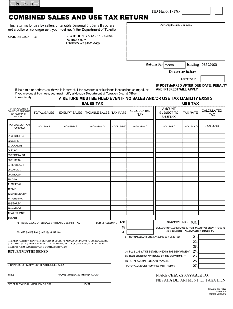  Nevada Sales Use Tax Fillable Form 2012-2024