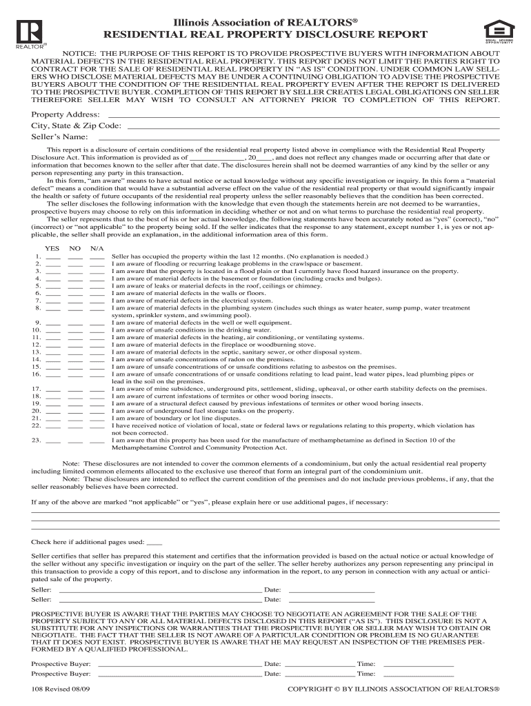 Get and Sign Illinois Residential Real Property Disclosure PDF  Form