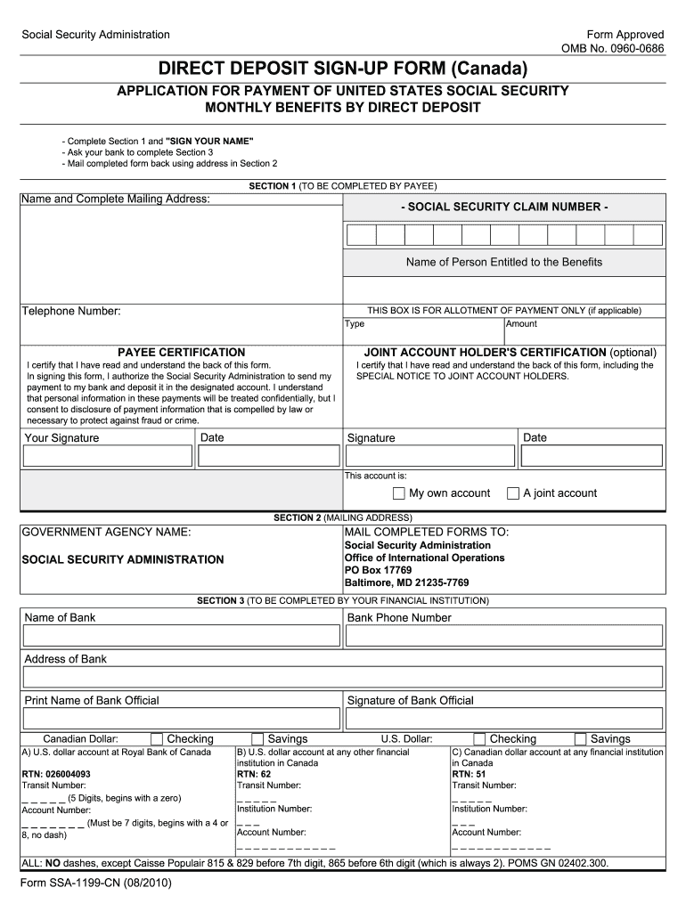 Social Security Direct Deposit Change 1199a 20102024 Form Fill Out