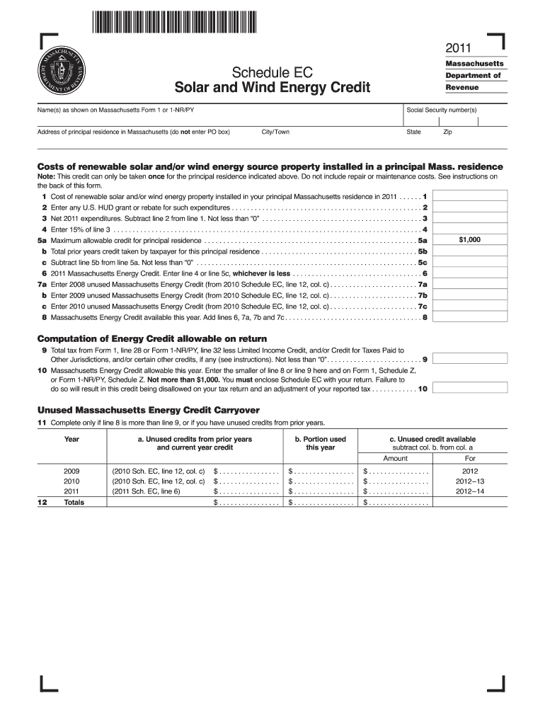  Massachusetts Schedule Ec  Form 2011