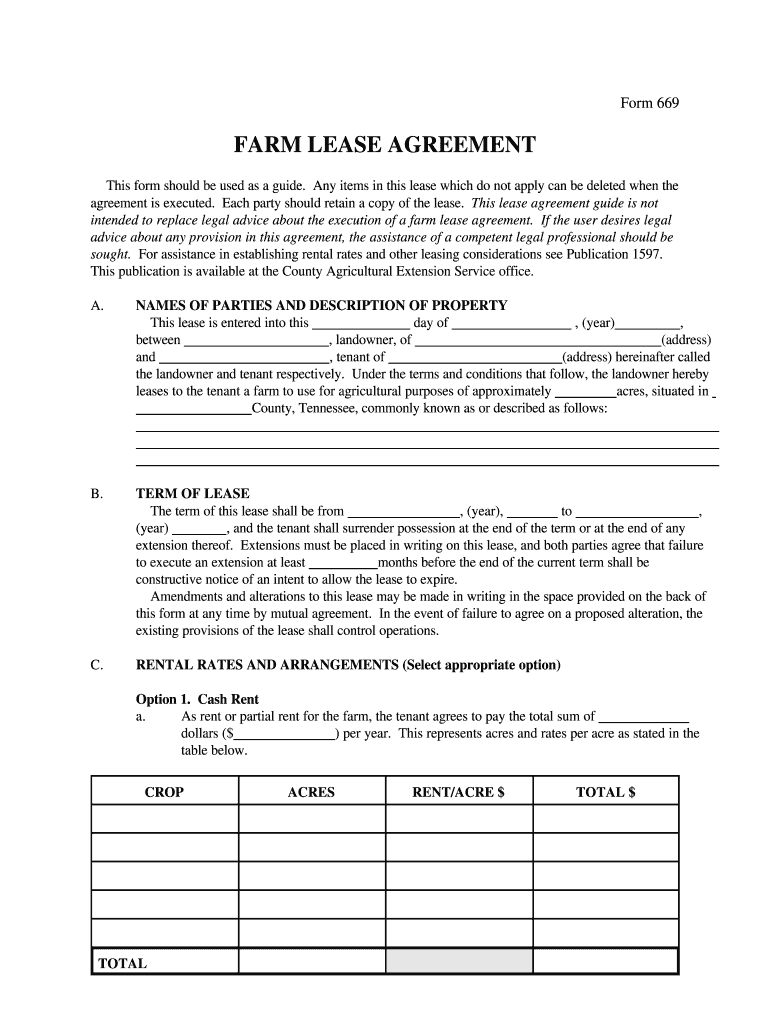 Farm Lease Agreement  Form