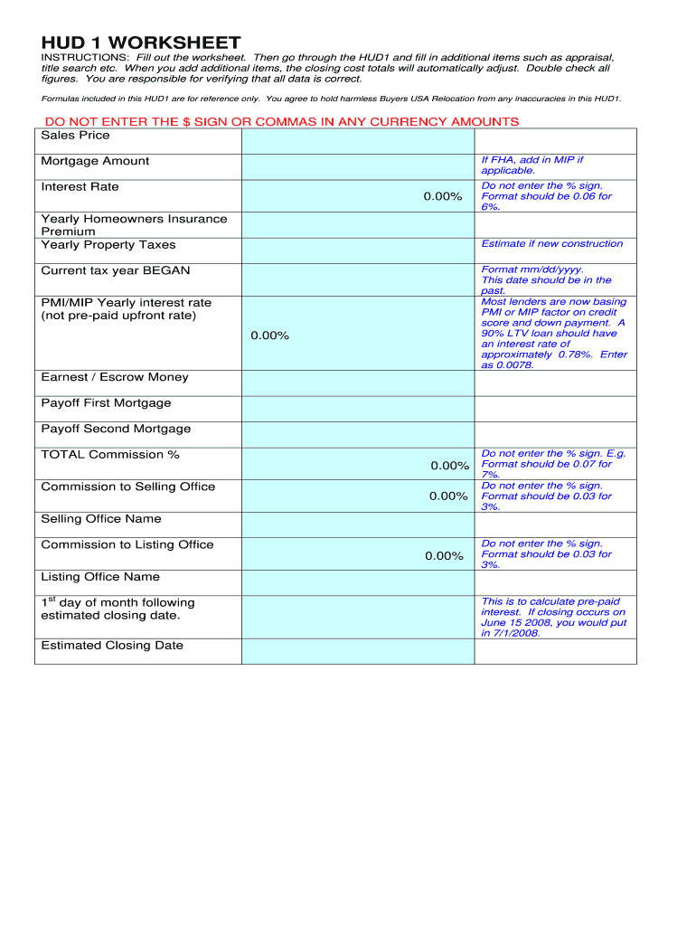  Hud Worksheet 1986-2024