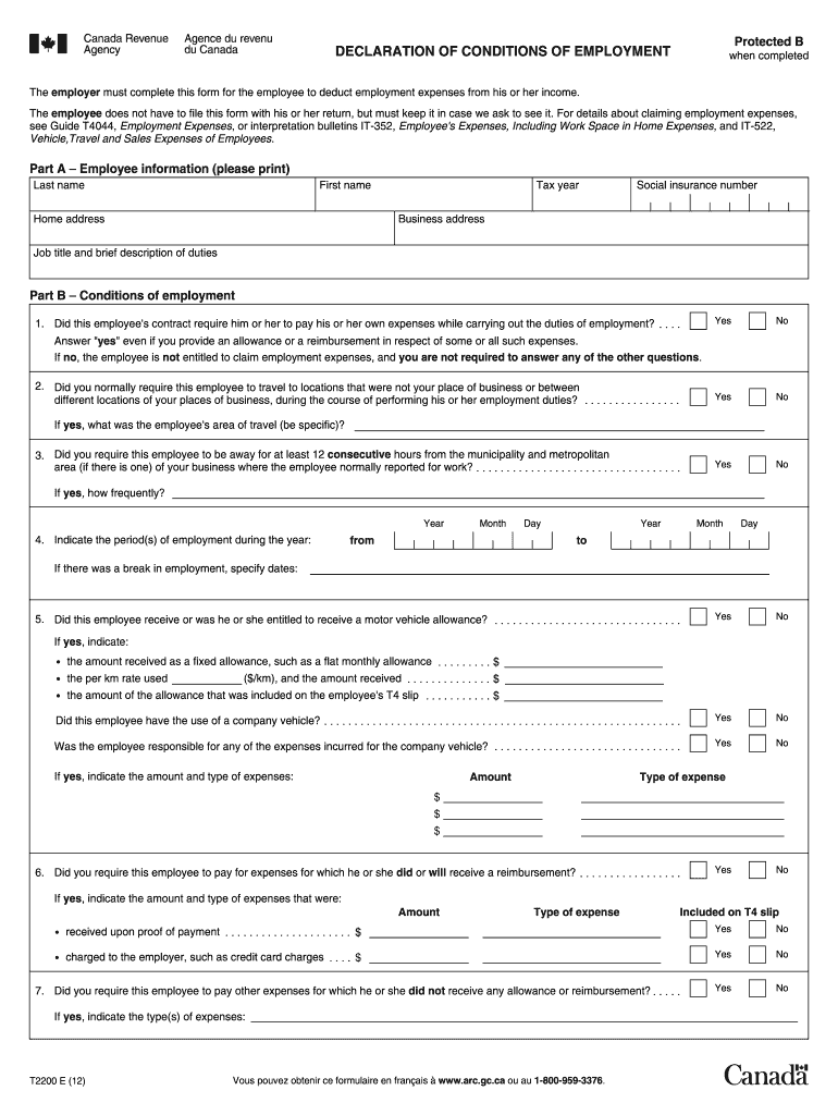  T2200 Form 2019-2024