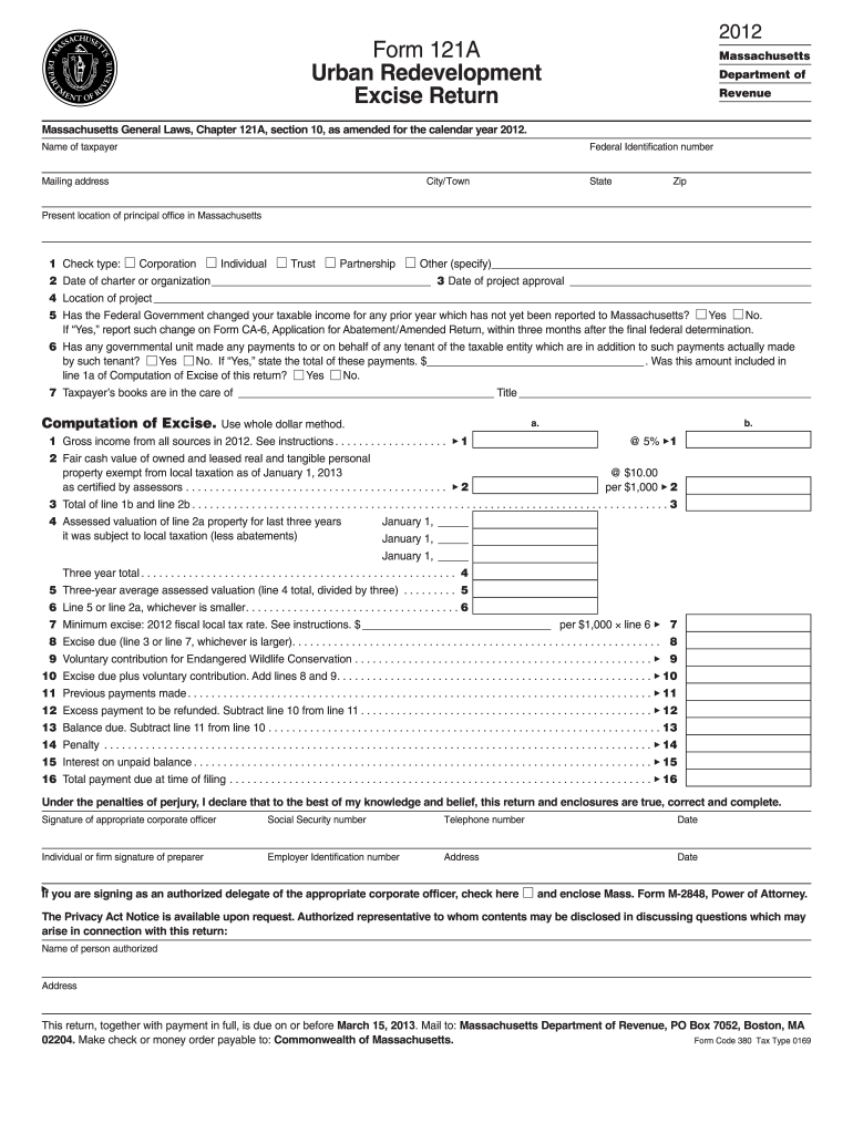  121a Return  Form 2012