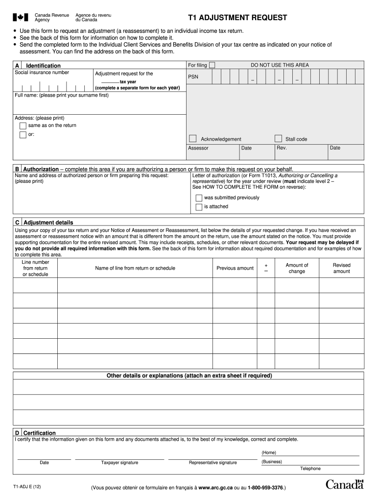 T1 Adjustment Forms 2012