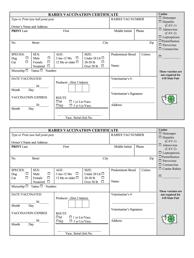 Printable Rabies Certificate  Form