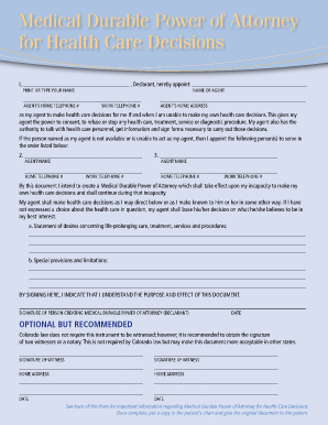 New Mexico Durable Power Attorney Health Care Form
