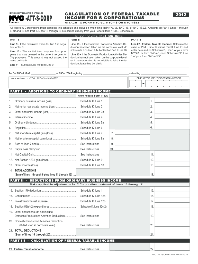 Get and Sign Nyc Att S Corp  Form 2012