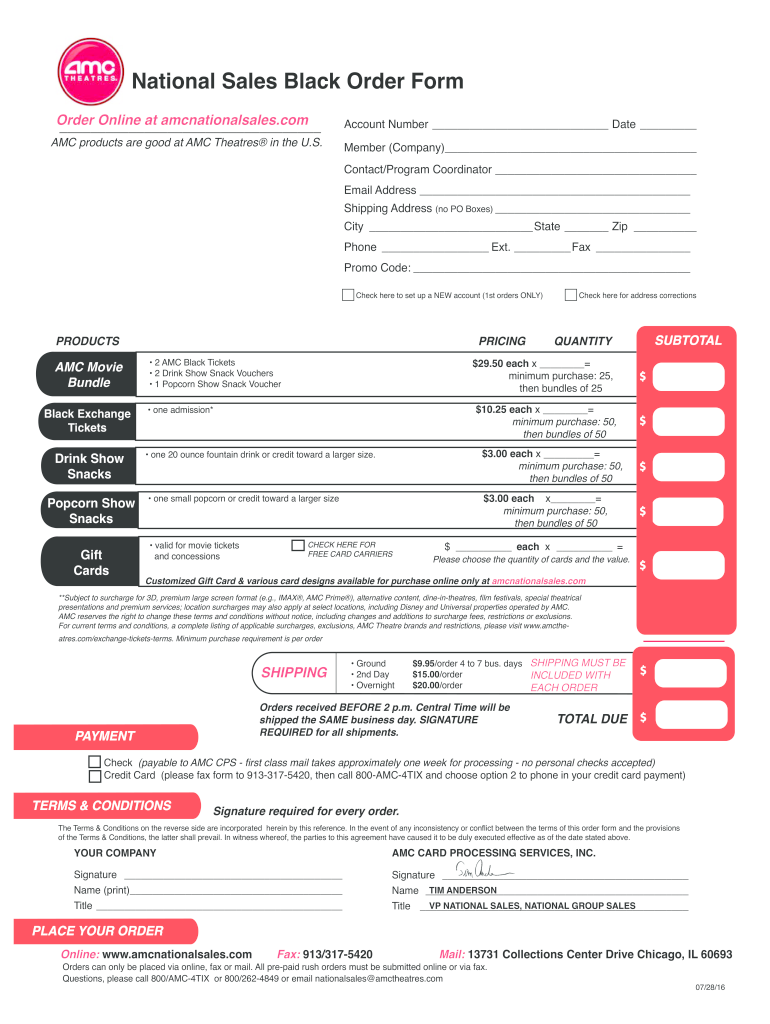  Amc National Sales Order Form 2014-2024