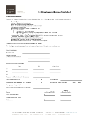 Self Employment Worksheet PDF  Form