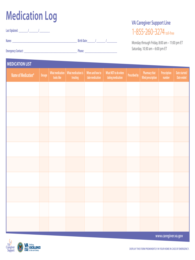 Get and Sign Printable Medication Log PDF  Form