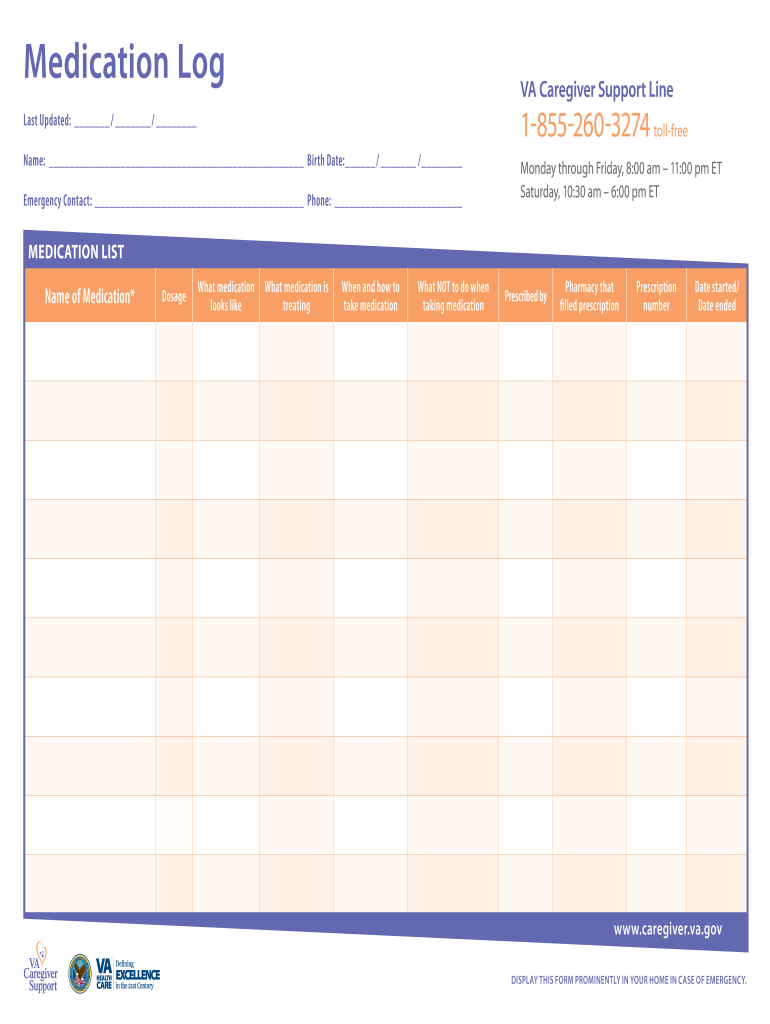 Printable Medication Log PDF  Form