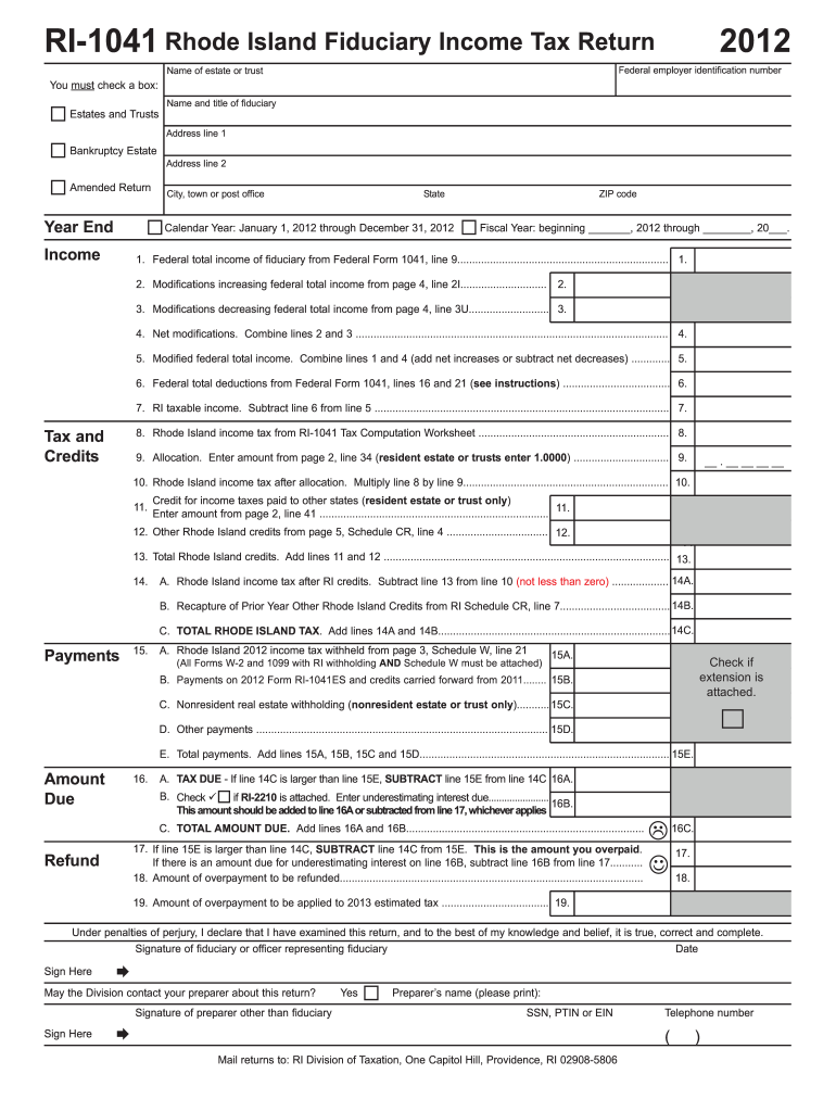  Rhode Island Fiduciary Tax  Form 2012