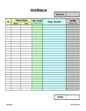 State of New Jersey Forms Vehicle Use Mileage Log